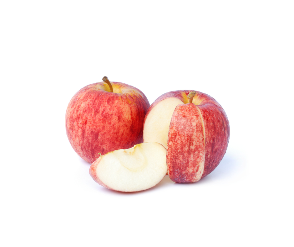 Two red apples side by side, one sliced